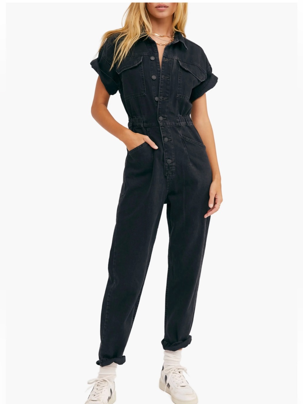 WE THE FREE from FREE PEOPLE Marci Black Denim Jumpsuit Overalls